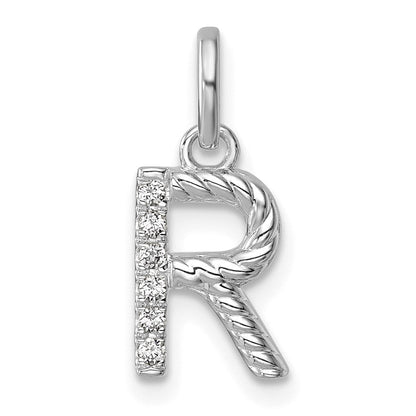 14K Weißgold Gedreht.05 Ct. Diamant Initiale R Charm