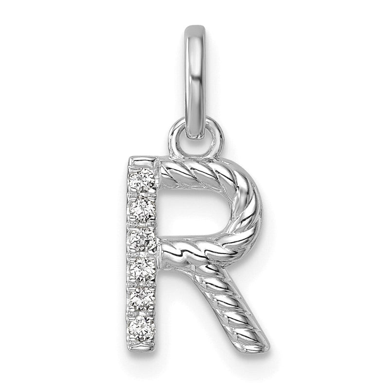 14K Weißgold Gedreht.05 Ct. Diamant Initiale R Charm