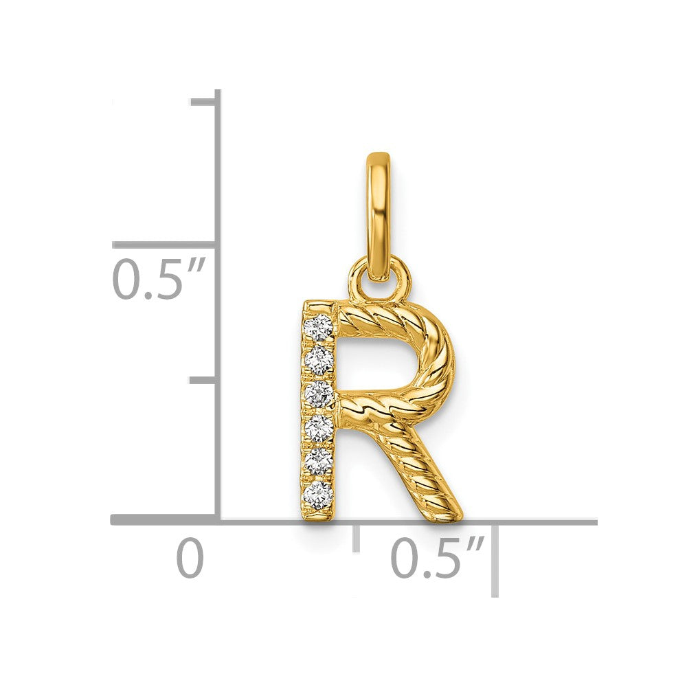 14K Gelbgold Gedreht.05 Ct. Diamant Initiale R Charm