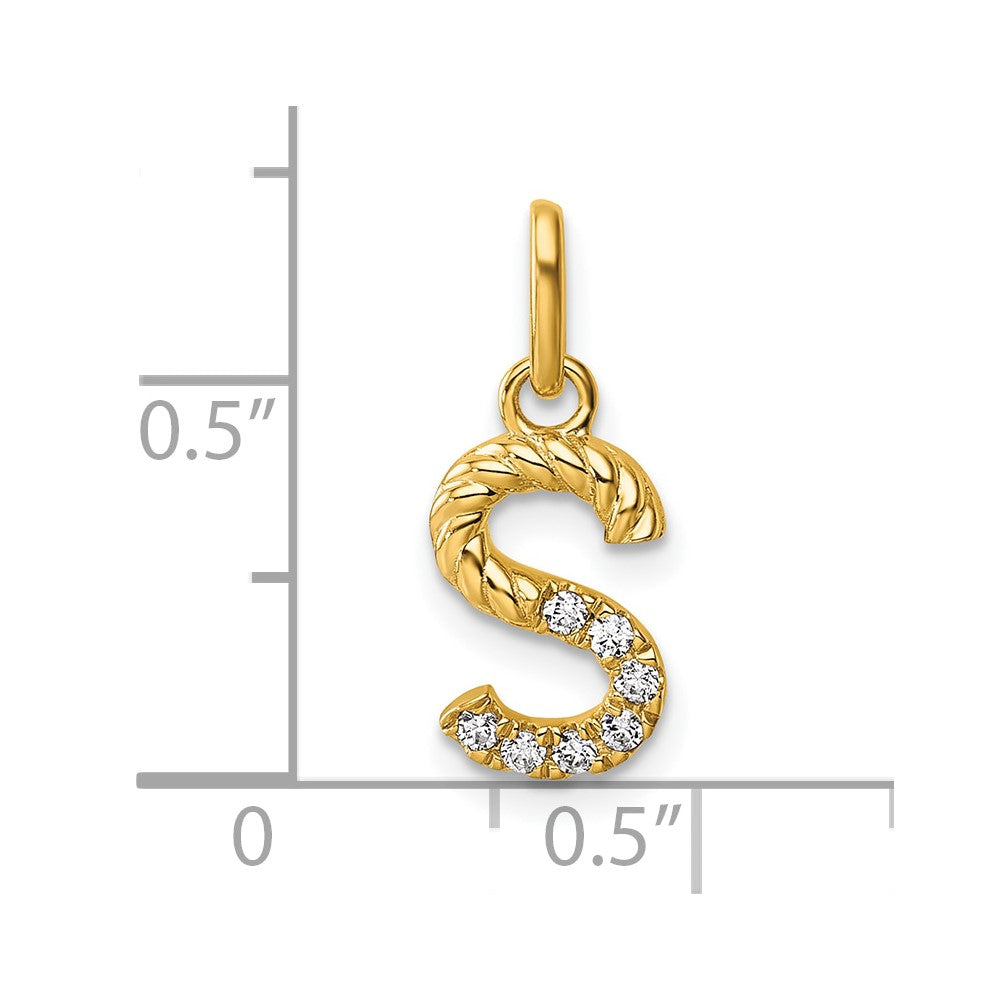 14K Gelbgold Gedreht.07 Ct. Diamant Initiale S Charm