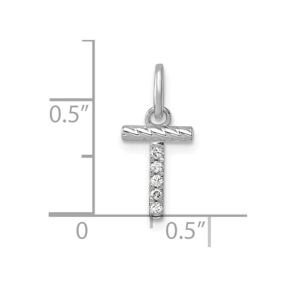 14K Weißgold Gedreht.05 Ct. Diamant Initiale T Charm