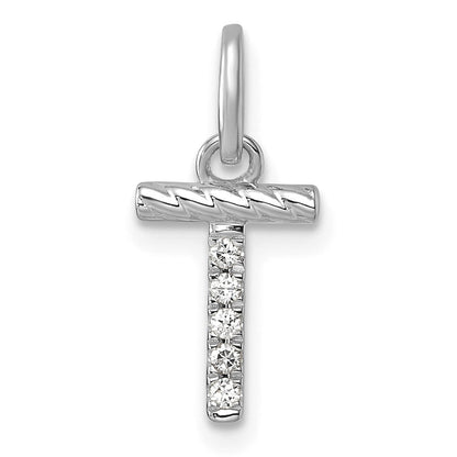 14K Weißgold Gedreht.05 Ct. Diamant Initiale T Charm