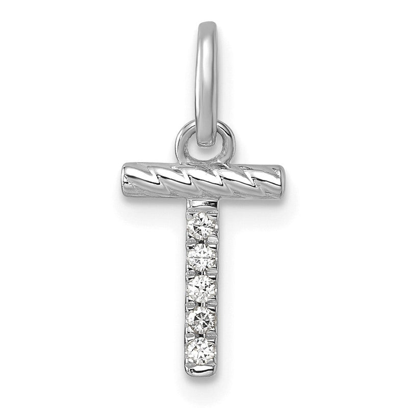 14K Weißgold Gedreht.05 Ct. Diamant Initiale T Charm