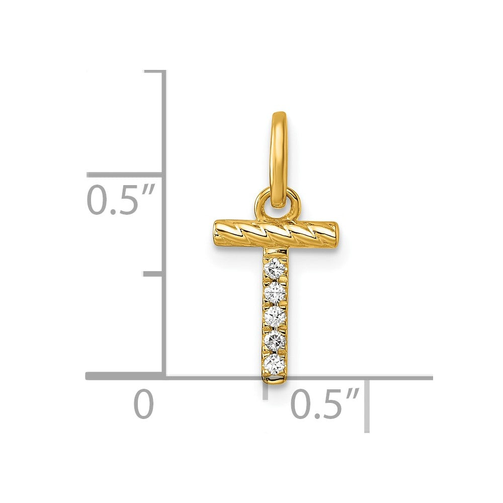 14K Gelbgold Gedreht.05 Ct. Diamant Initiale T Charm