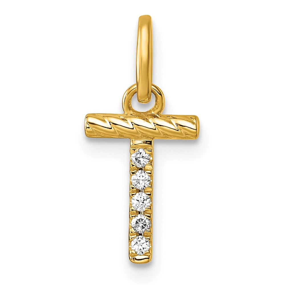 14K Gelbgold Gedreht.05 Ct. Diamant Initiale T Charm