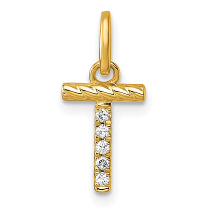 14K Gelbgold Gedreht.05 Ct. Diamant Initiale T Charm