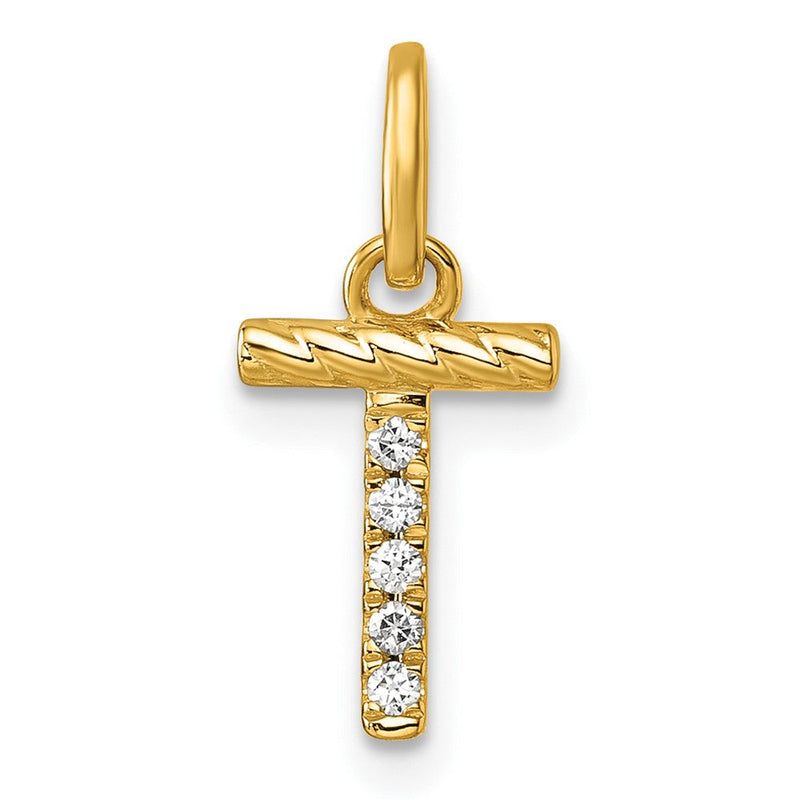 14K Gelbgold Gedreht.05 Ct. Diamant Initiale T Charm