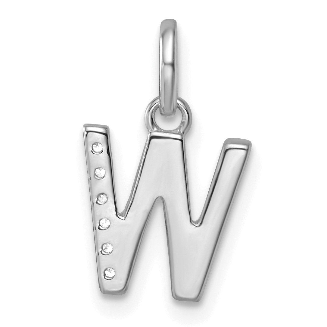 14K Weißgold Diamant-Initial-Charm "W" mit gedrehtem Design, 0,05 ct