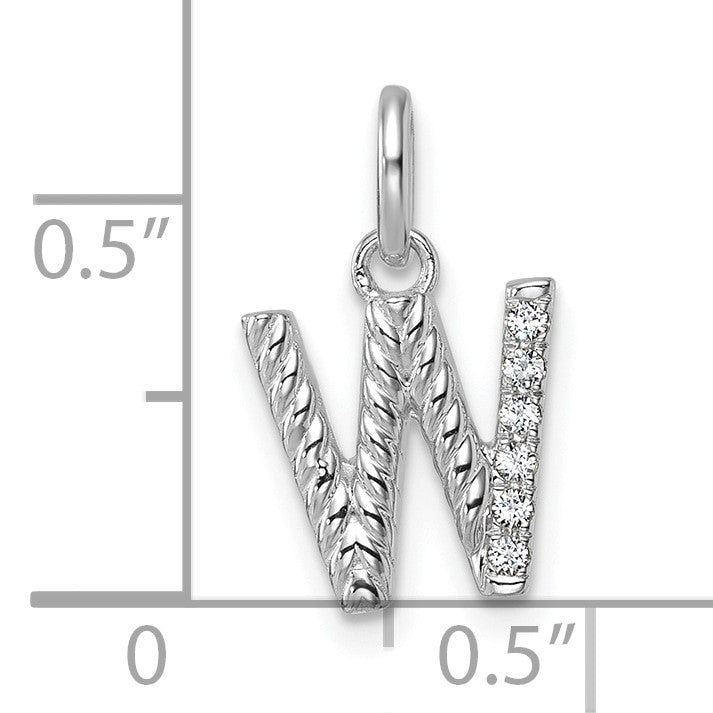 14K Weißgold Diamant-Initial-Charm "W" mit gedrehtem Design, 0,05 ct