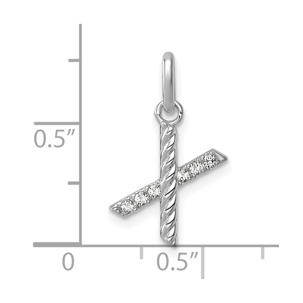 14K Weißgold Gedreht.05 Ct. Diamant Initiale X Charm