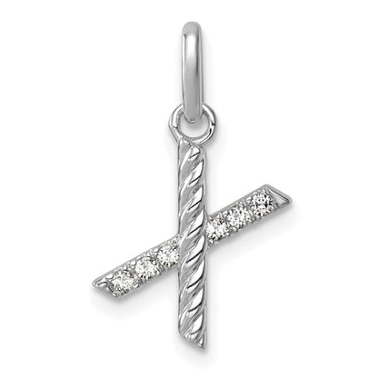 14K Weißgold Gedreht.05 Ct. Diamant Initiale X Charm