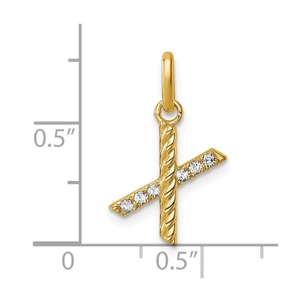 14K Gelbgold Gedreht.05 Ct. Diamant Initiale X Charm