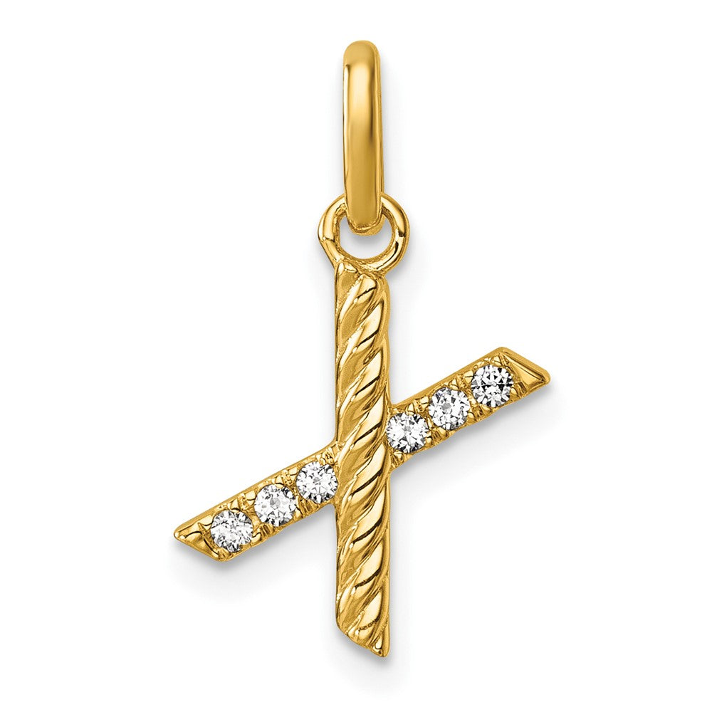 14K Gelbgold Gedreht.05 Ct. Diamant Initiale X Charm