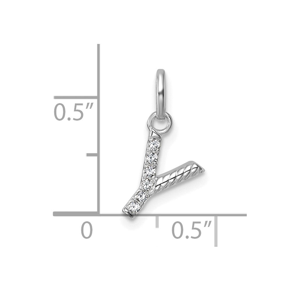 14K Weißgold Gedreht.05 Ct. Diamant Initiale Y Charm