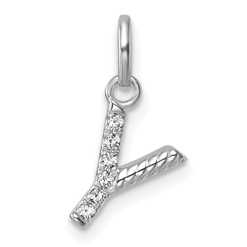 14K Weißgold Gedreht.05 Ct. Diamant Initiale Y Charm