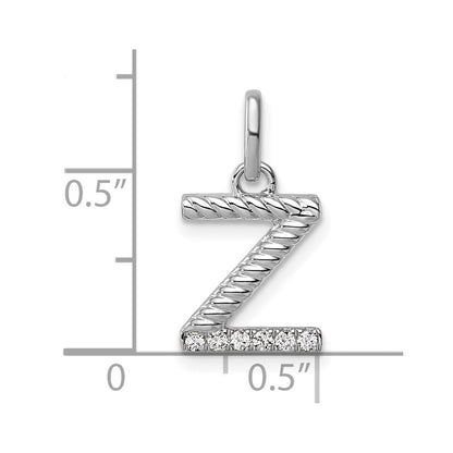 14K Weißgold Gedreht.05 Ct. Diamant Initiale Z Charm