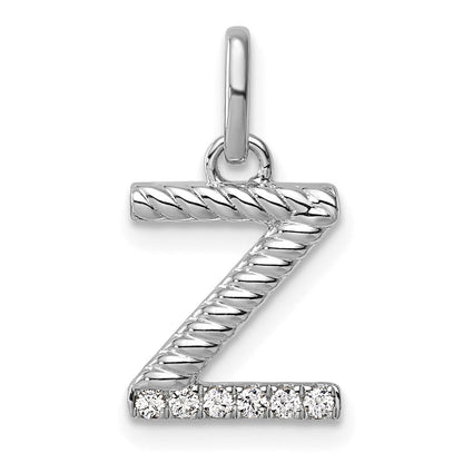 14K Weißgold Gedreht.05 Ct. Diamant Initiale Z Charm