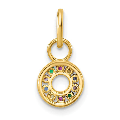 14K Gelbgold Poliert Diamant Mehrfarbig Zirkonia Kreis Charm