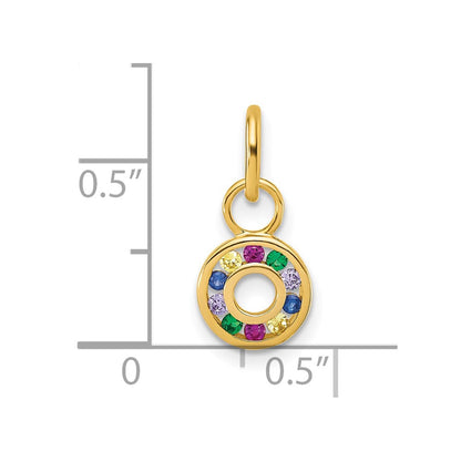 14K Gelbgold Poliert Diamant Mehrfarbig Zirkonia Kreis Charm