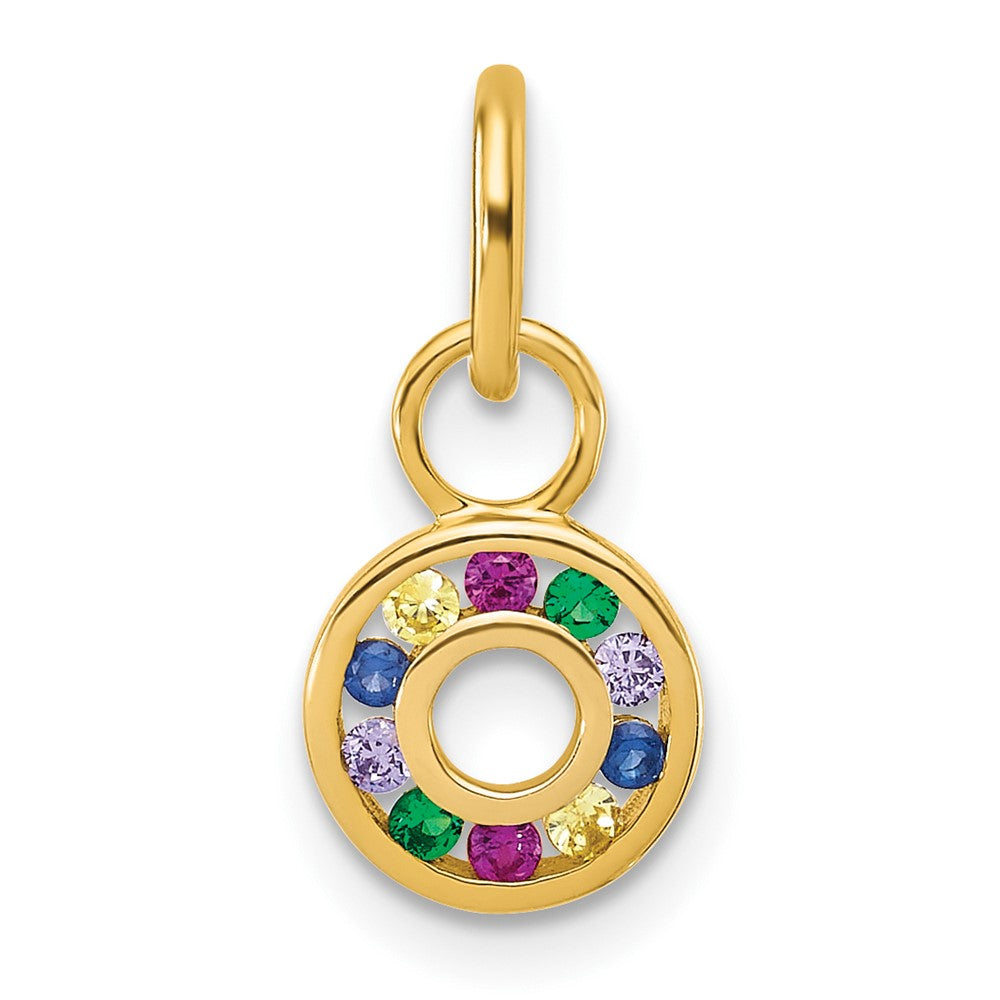 14K Gelbgold Poliert Diamant Mehrfarbig Zirkonia Kreis Charm
