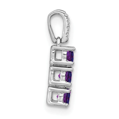 14K Weißgold Dreistein-Anhänger mit Amethyst und echtem Diamant