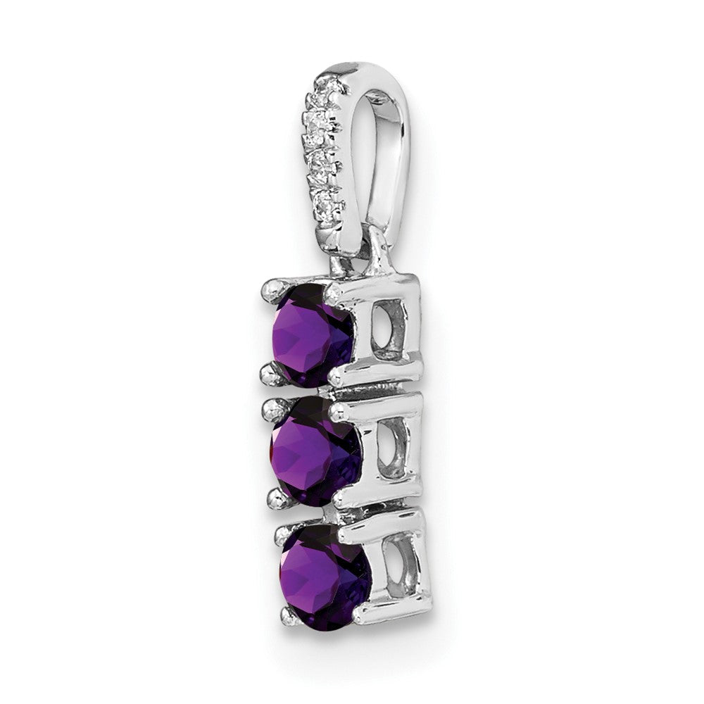 14K Weißgold Dreistein-Anhänger mit Amethyst und echtem Diamant