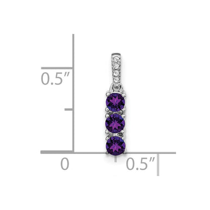 14K Weißgold Dreistein-Anhänger mit Amethyst und echtem Diamant