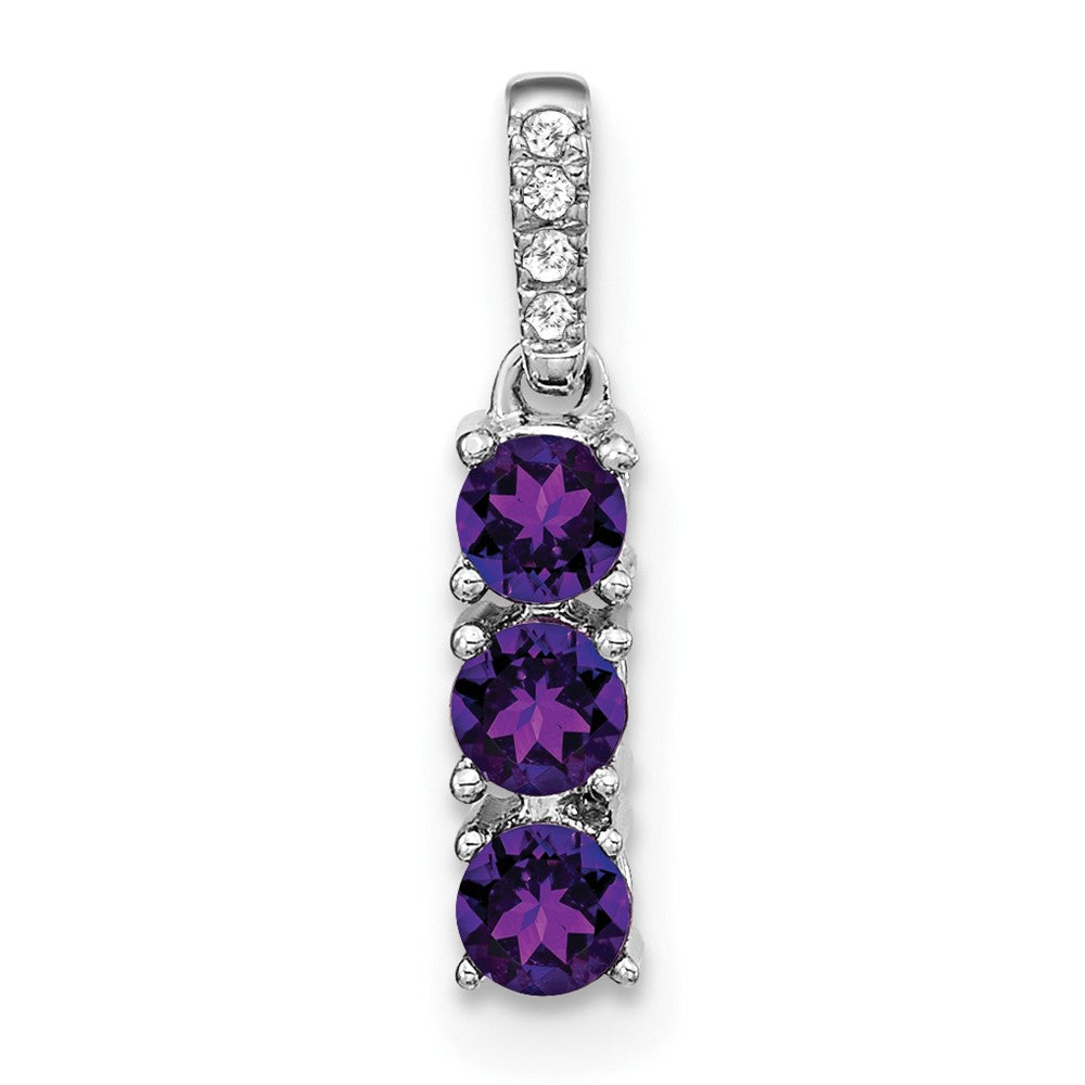 14K Weißgold Dreistein-Anhänger mit Amethyst und echtem Diamant