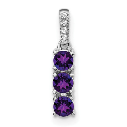 14K Weißgold Dreistein-Anhänger mit Amethyst und echtem Diamant