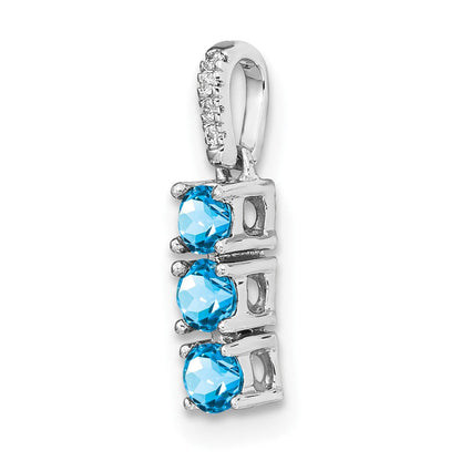 14k Weißgold Blautopas- und Echtdiamant-Anhänger mit drei Steinen