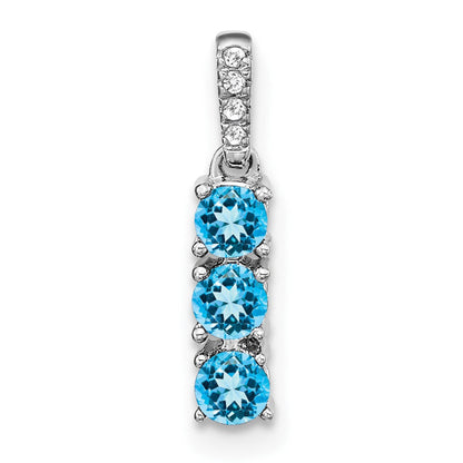 14k Weißgold Blautopas- und Echtdiamant-Anhänger mit drei Steinen