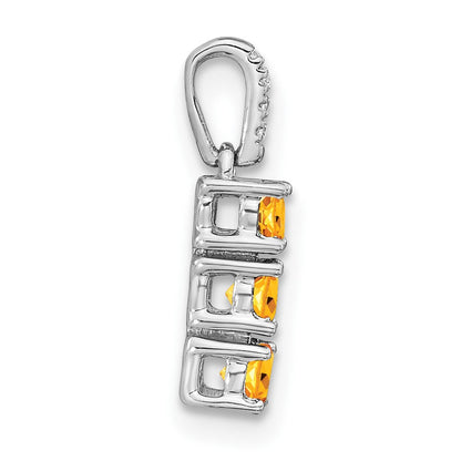 14K Weißgold Anhänger mit 3 Steinen, Citrin und echtem Diamant