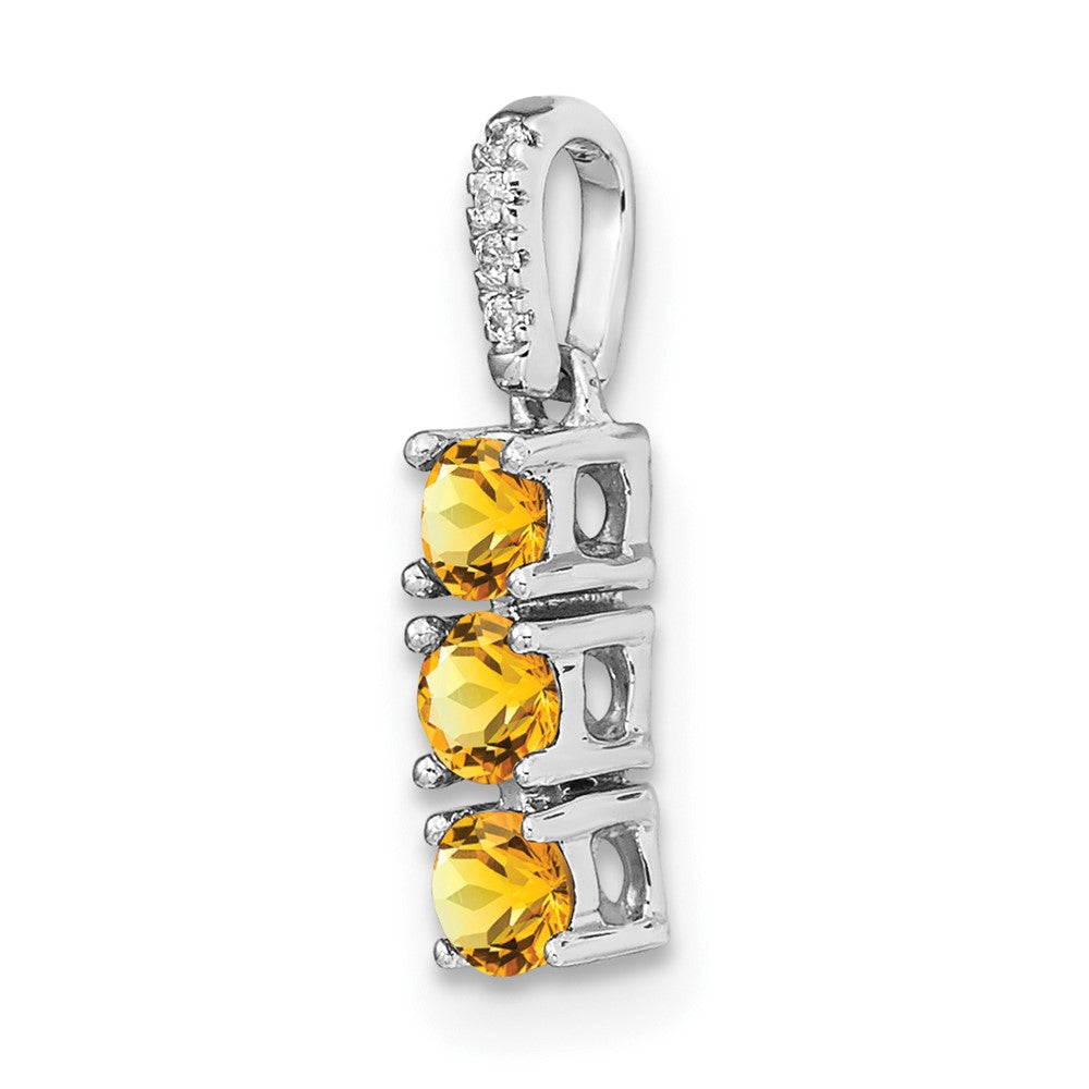 14K Weißgold Anhänger mit 3 Steinen, Citrin und echtem Diamant