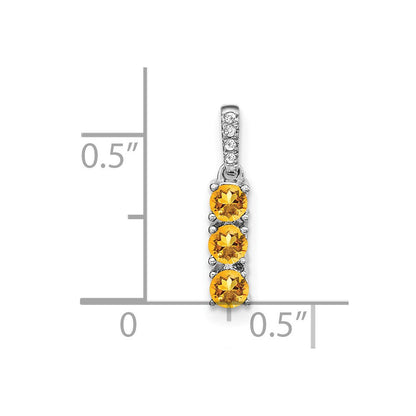 14K Weißgold Anhänger mit 3 Steinen, Citrin und echtem Diamant
