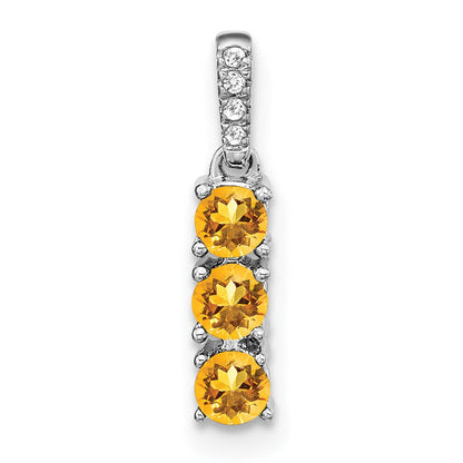 14K Weißgold Anhänger mit 3 Steinen, Citrin und echtem Diamant
