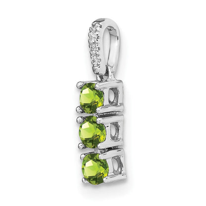 14K Weißgold Drei-Stein-Anhänger mit Peridot und echtem Diamant