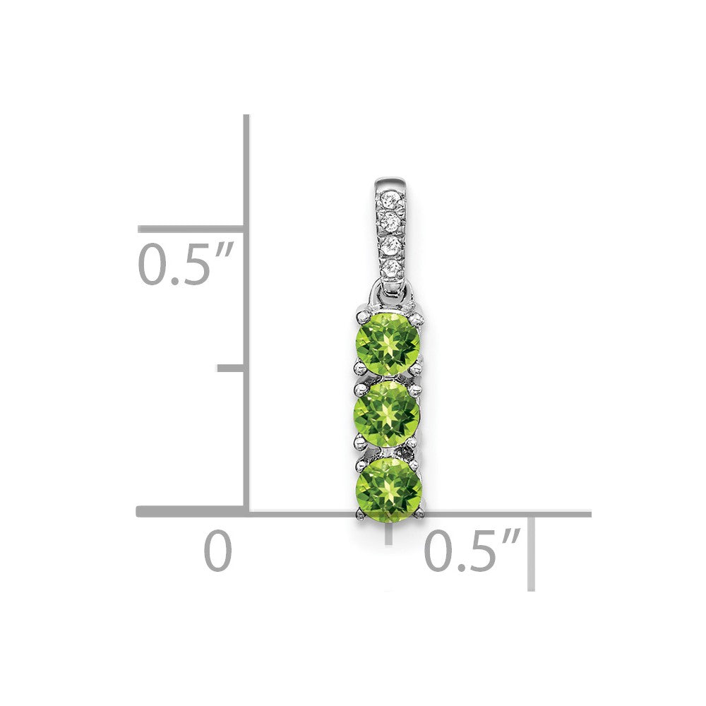 14K Weißgold Drei-Stein-Anhänger mit Peridot und echtem Diamant