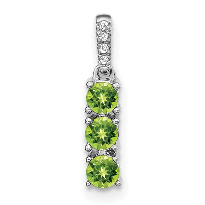 14K Weißgold Drei-Stein-Anhänger mit Peridot und echtem Diamant