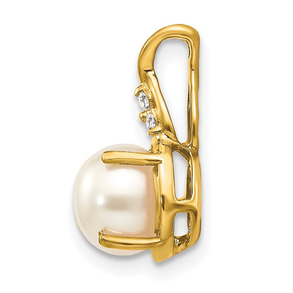 14K Gelbgold-Anhänger mit Süßwasserzuchtperle und echtem Diamant