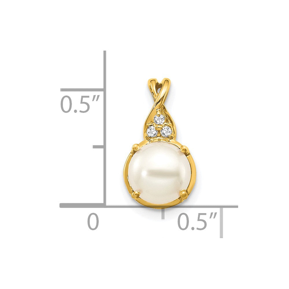 14K Gelbgold-Anhänger mit Süßwasserzuchtperle und echtem Diamant