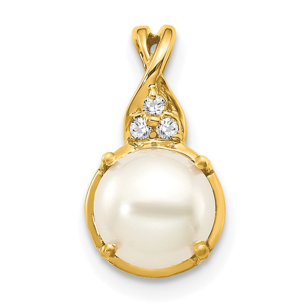 14K Gelbgold-Anhänger mit Süßwasserzuchtperle und echtem Diamant