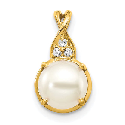 14K Gelbgold-Anhänger mit Süßwasserzuchtperle und echtem Diamant
