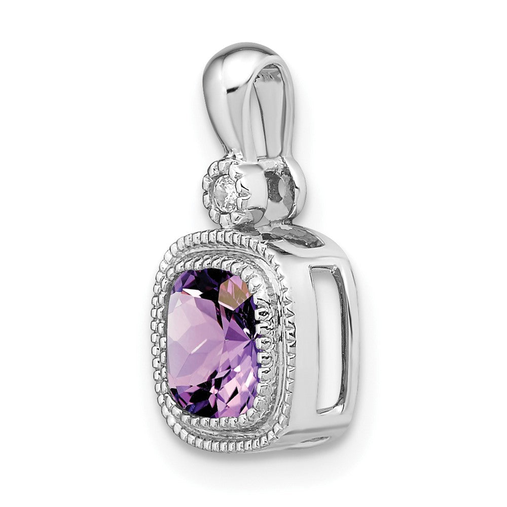 14K Weißgold Anhänger mit Kissenschliff-Amethyst und echten Diamanten