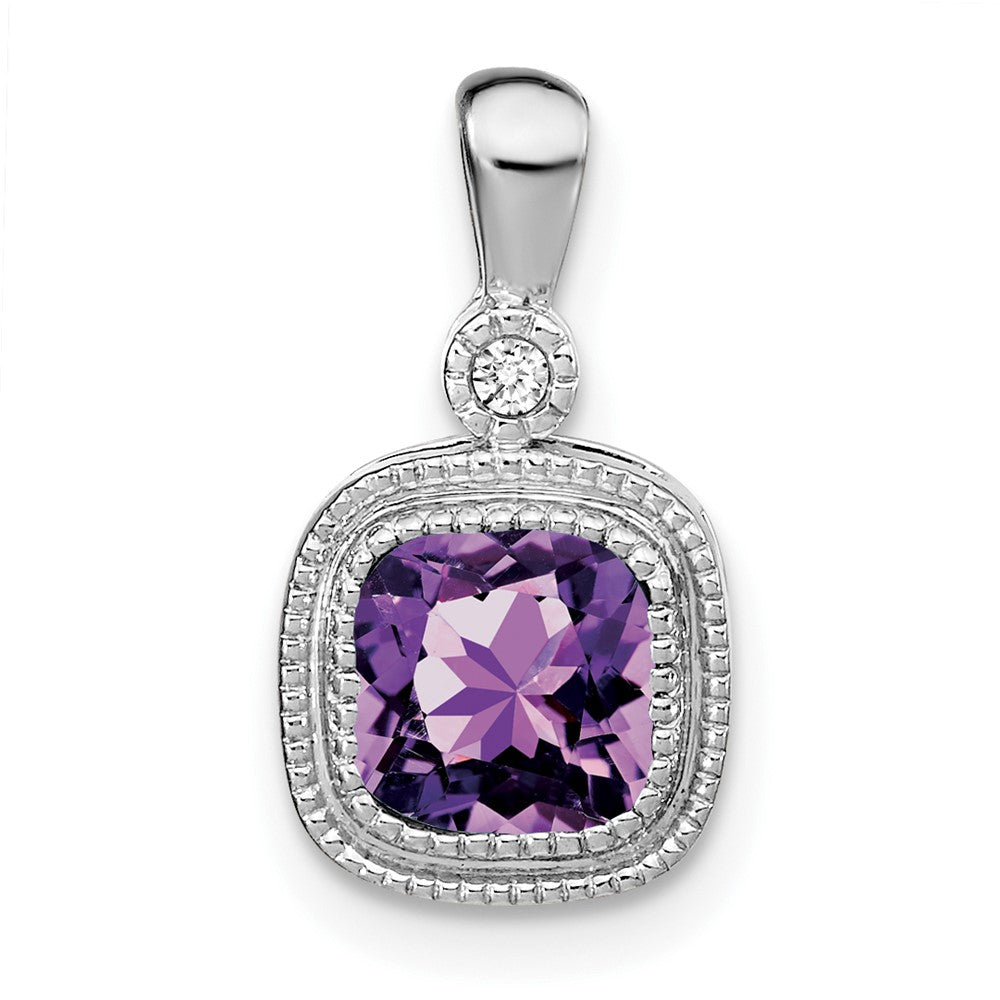 14K Weißgold Anhänger mit Kissenschliff-Amethyst und echten Diamanten