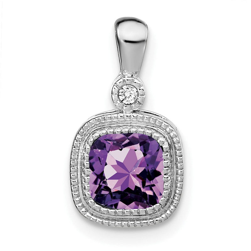 14K Weißgold Anhänger mit Kissenschliff-Amethyst und echten Diamanten