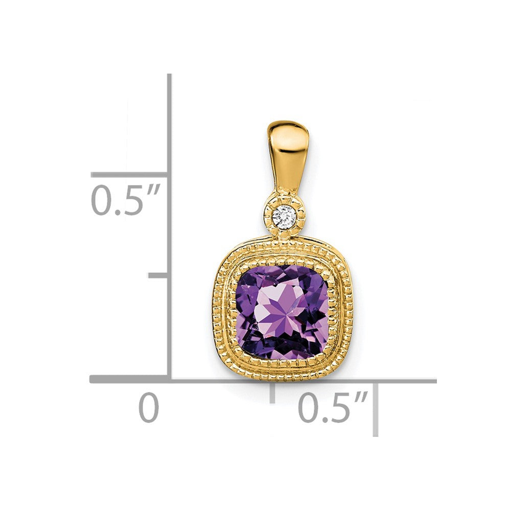 14K Gelbgold Anhänger mit Amethyst im Kissenschliff und echten Diamanten