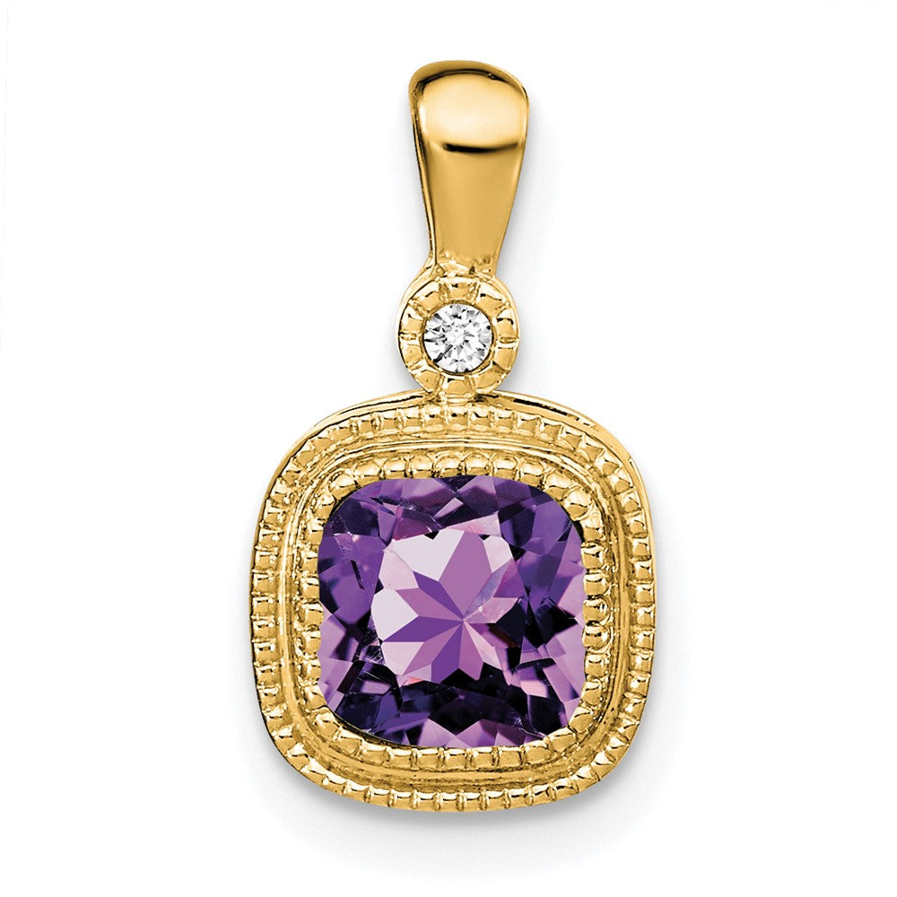 14K Gelbgold Anhänger mit Amethyst im Kissenschliff und echten Diamanten