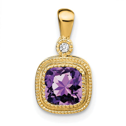 14K Gelbgold Anhänger mit Amethyst im Kissenschliff und echten Diamanten