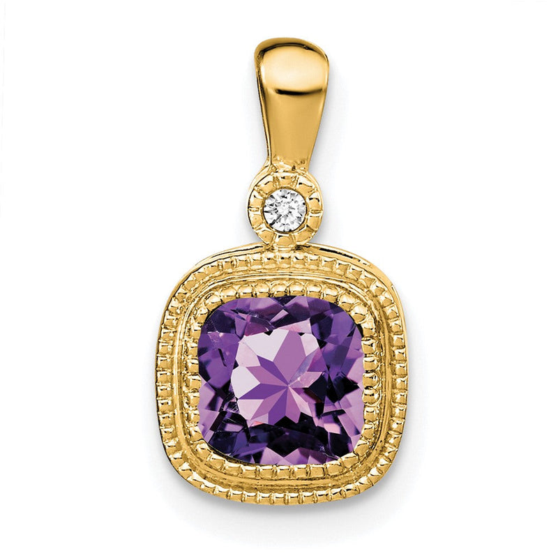 14K Gelbgold Anhänger mit Amethyst im Kissenschliff und echten Diamanten