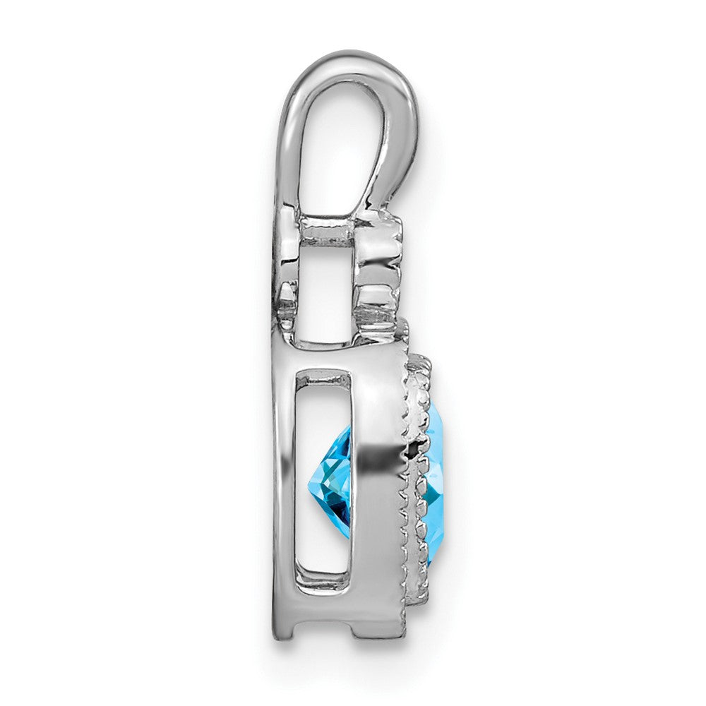 14K Weißgold Anhänger mit Kissenschliff-Blautopas und echten Diamanten